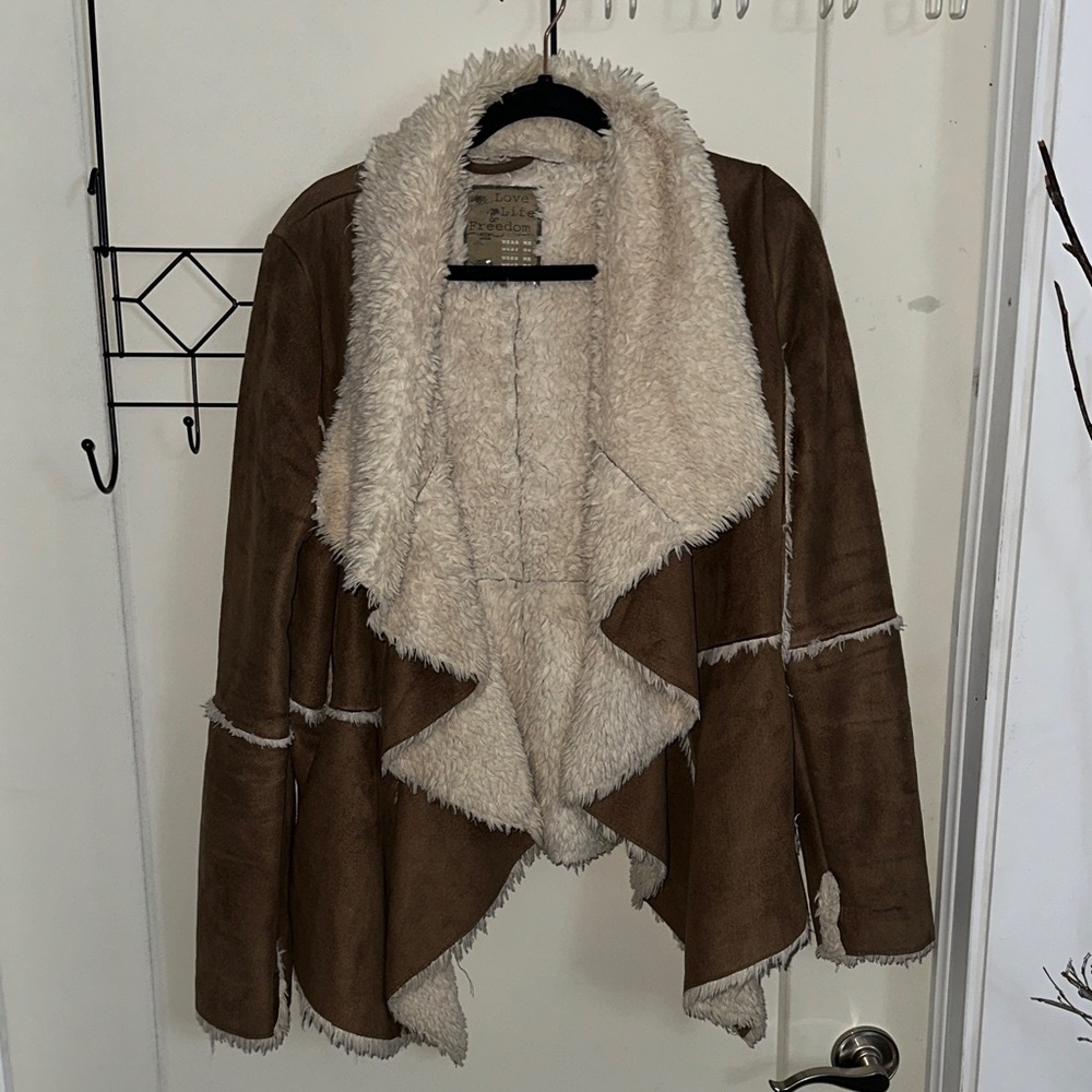 New Look Chic Brown and Cream Teddy Jacket L
